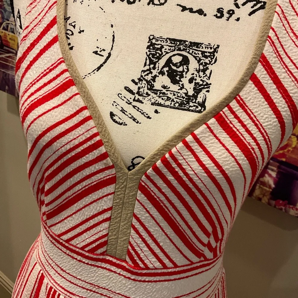 Anthropologie Red and White Pleated Midi Dress - Picture 2 of 10